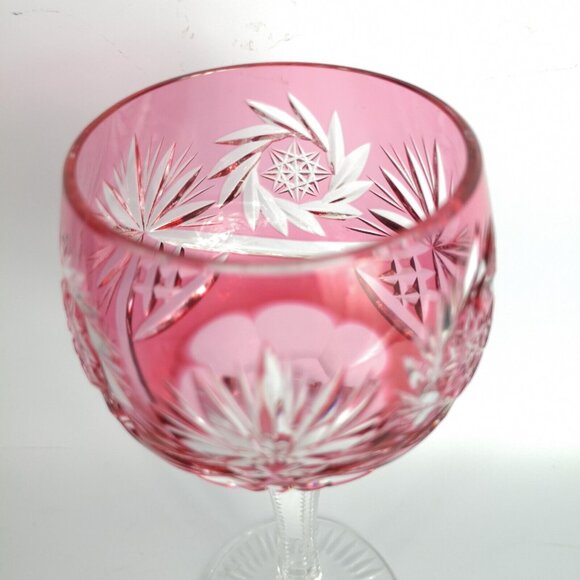 VTG Nachtmann Pink Tall Hock Wine Glass Bavarian Crystal Hand Cut to Clear 8" - Picture 4 of 8